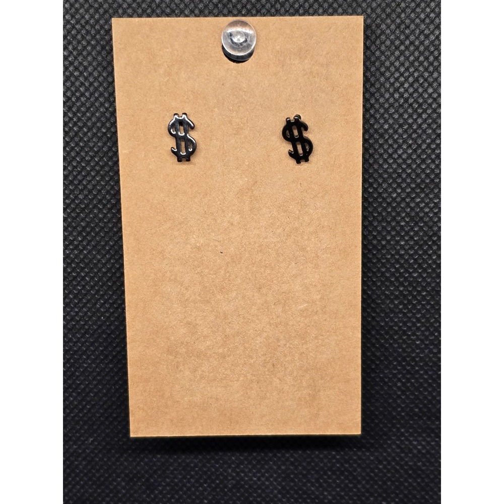 Black Dollar Sign Stud Earrings Money Symbol Hip Hop Streetwear Jewelry New